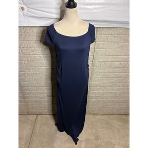 Mother Bee Maternity Navy Ruched Maxi Dress Short Sleeve‎ Scoop Neck Size L